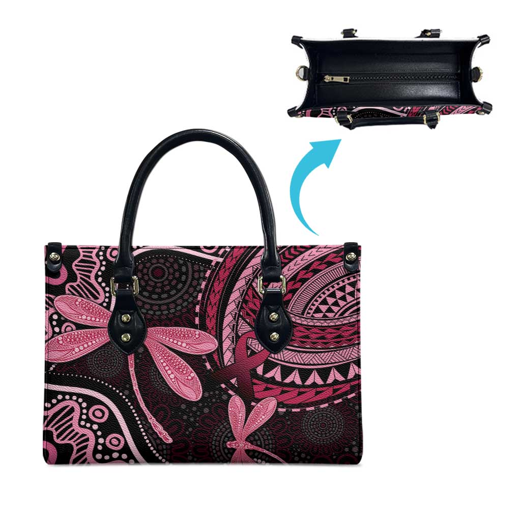 Australia Indigenous Mix Polynesian Leather Bag Pink Ribbon and Dragonflies - Aussie Hoodie