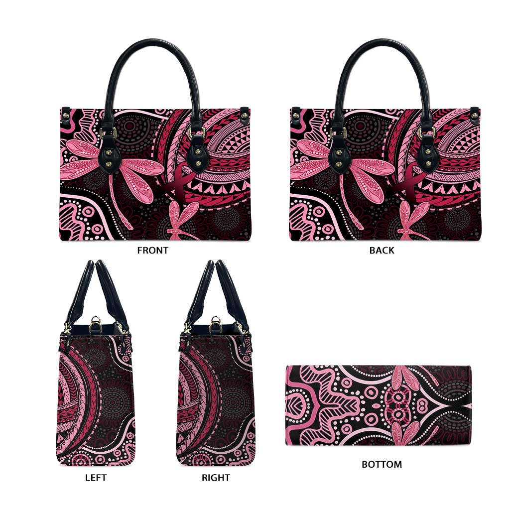 Australia Indigenous Mix Polynesian Leather Bag Pink Ribbon and Dragonflies - Aussie Hoodie