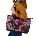Australia Indigenous Mix Polynesian Leather Tote Bag Pink Ribbon and Dragonflies - Aussie Hoodie