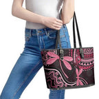 Australia Indigenous Mix Polynesian Leather Tote Bag Pink Ribbon and Dragonflies - Aussie Hoodie