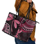 Australia Indigenous Mix Polynesian Leather Tote Bag Pink Ribbon and Dragonflies - Aussie Hoodie