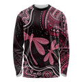 Australia Indigenous Mix Polynesian Long Sleeve Shirt Pink Ribbon and Dragonflies - Aussie Hoodie