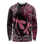 Australia Indigenous Mix Polynesian Long Sleeve Shirt Pink Ribbon and Dragonflies - Aussie Hoodie