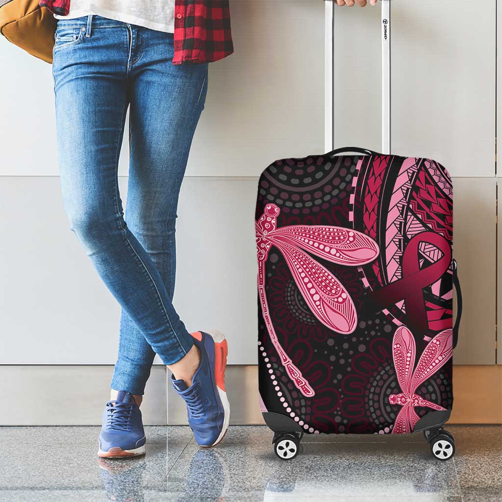 Australia Indigenous Mix Polynesian Luggage Cover Pink Ribbon and Dragonflies - Aussie Hoodie