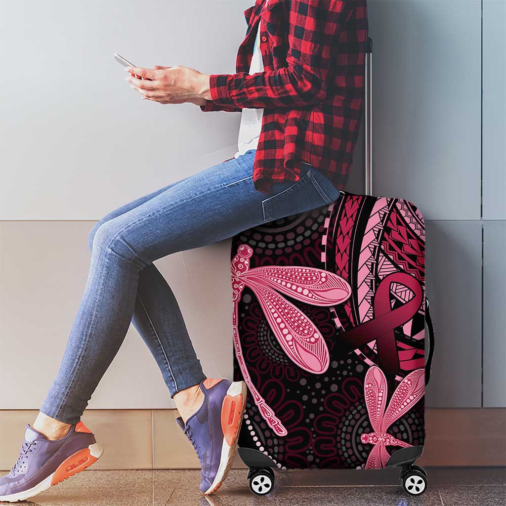 Australia Indigenous Mix Polynesian Luggage Cover Pink Ribbon and Dragonflies - Aussie Hoodie