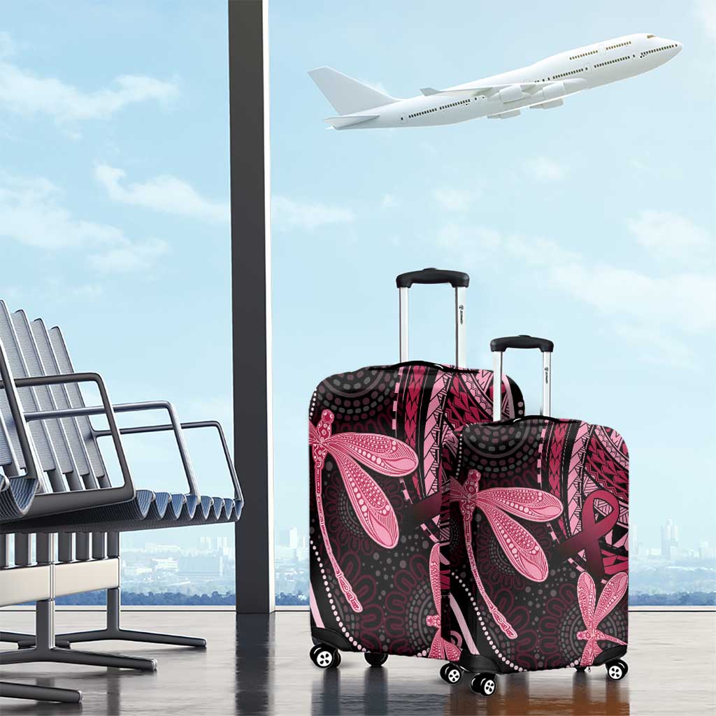 Australia Indigenous Mix Polynesian Luggage Cover Pink Ribbon and Dragonflies - Aussie Hoodie