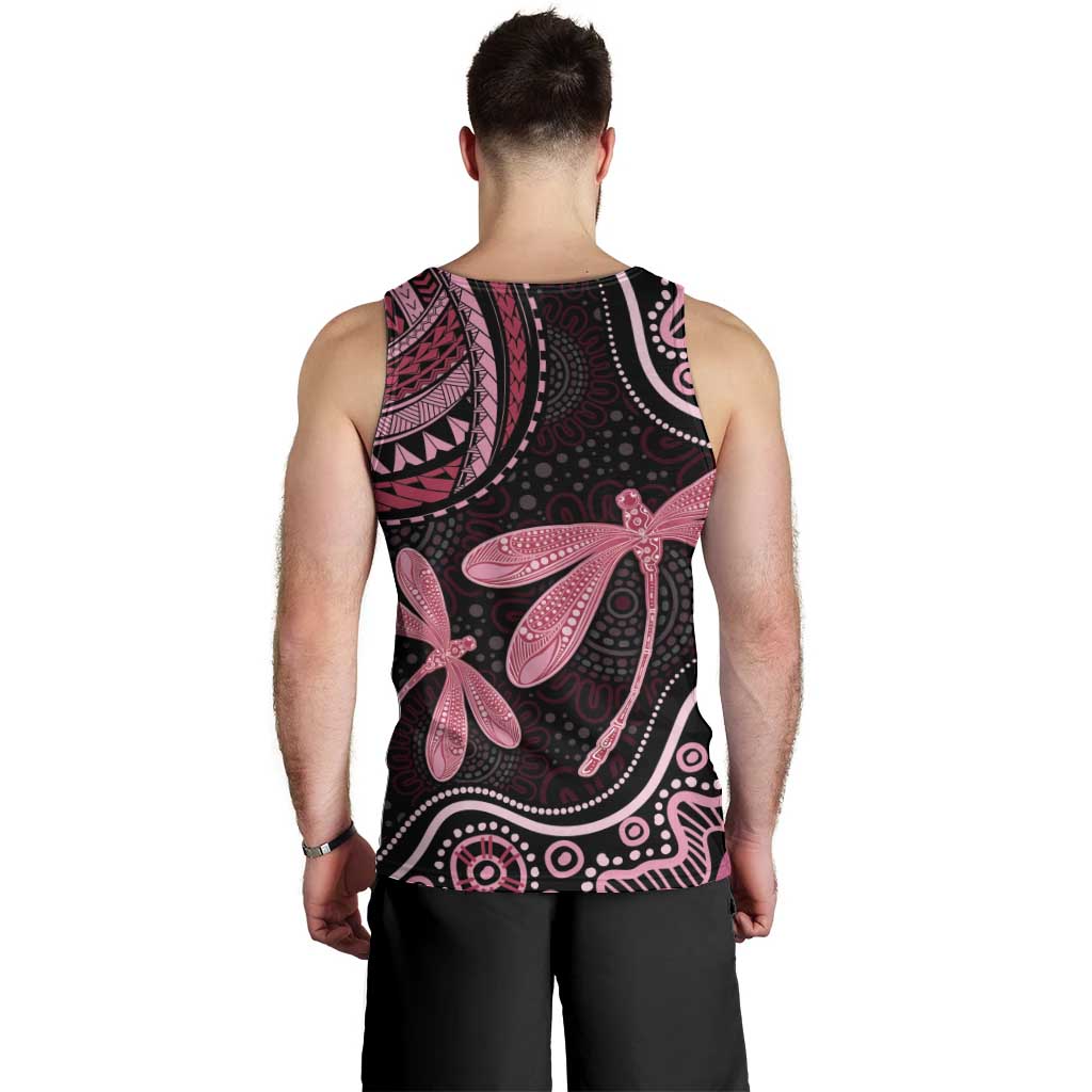 Australia Indigenous Mix Polynesian Men Tank Top Pink Ribbon and Dragonflies - Aussie Hoodie