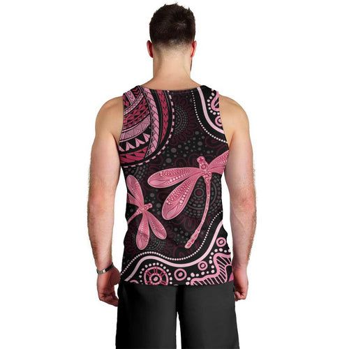 Australia Indigenous Mix Polynesian Men Tank Top Pink Ribbon and Dragonflies - Aussie Hoodie