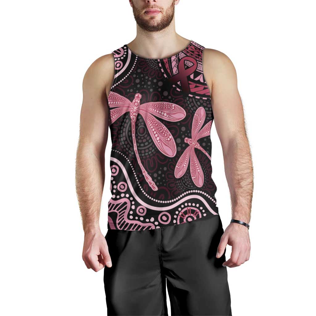 Australia Indigenous Mix Polynesian Men Tank Top Pink Ribbon and Dragonflies - Aussie Hoodie
