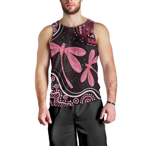 Australia Indigenous Mix Polynesian Men Tank Top Pink Ribbon and Dragonflies - Aussie Hoodie