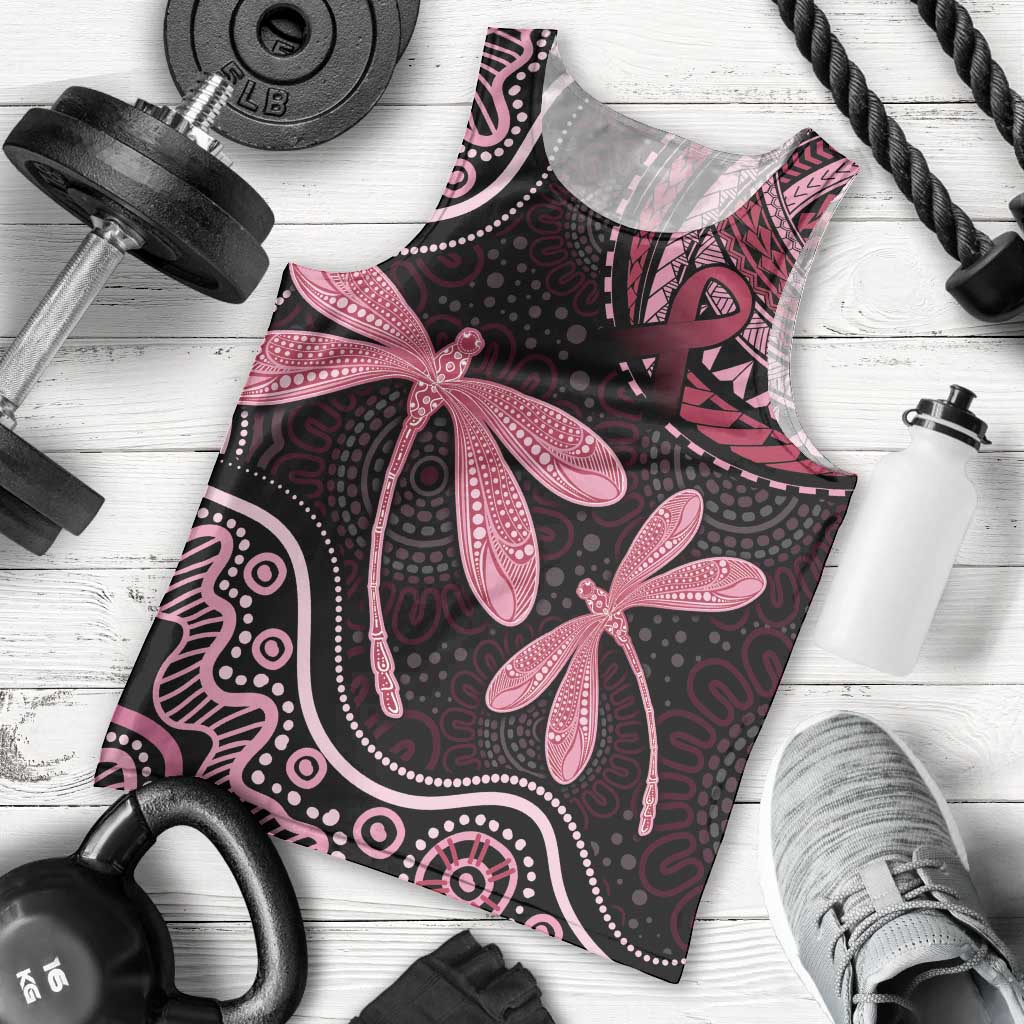 Australia Indigenous Mix Polynesian Men Tank Top Pink Ribbon and Dragonflies - Aussie Hoodie