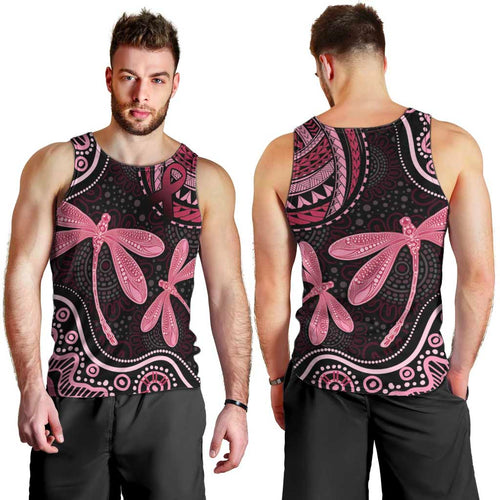 Australia Indigenous Mix Polynesian Men Tank Top Pink Ribbon and Dragonflies - Aussie Hoodie