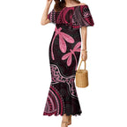 Australia Indigenous Mix Polynesian Mermaid Dress Pink Ribbon and Dragonflies - Aussie Hoodie