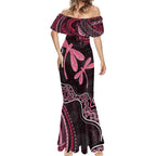 Australia Indigenous Mix Polynesian Mermaid Dress Pink Ribbon and Dragonflies - Aussie Hoodie