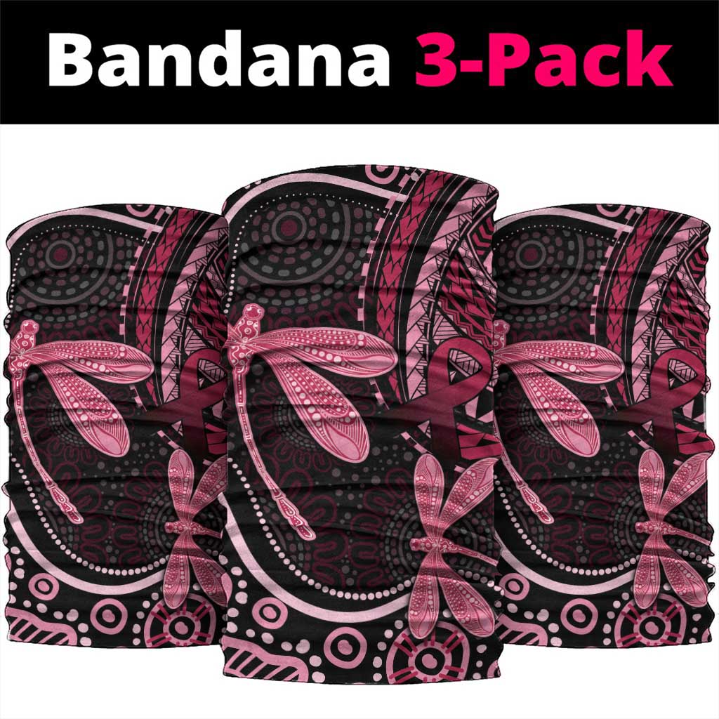Australia Indigenous Mix Polynesian Neck Gaiter Pink Ribbon and Dragonflies - Aussie Hoodie