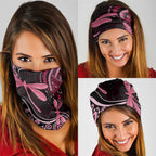 Australia Indigenous Mix Polynesian Neck Gaiter Pink Ribbon and Dragonflies - Aussie Hoodie