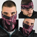 Australia Indigenous Mix Polynesian Neck Gaiter Pink Ribbon and Dragonflies - Aussie Hoodie
