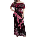 Australia Indigenous Mix Polynesian Off Shoulder Maxi Dress Pink Ribbon and Dragonflies - Aussie Hoodie