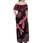 Australia Indigenous Mix Polynesian Off Shoulder Maxi Dress Pink Ribbon and Dragonflies - Aussie Hoodie