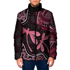 Australia Indigenous Mix Polynesian Padded Jacket Pink Ribbon and Dragonflies - Aussie Hoodie