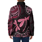 Australia Indigenous Mix Polynesian Padded Jacket Pink Ribbon and Dragonflies - Aussie Hoodie
