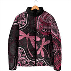 Australia Indigenous Mix Polynesian Padded Jacket Pink Ribbon and Dragonflies - Aussie Hoodie