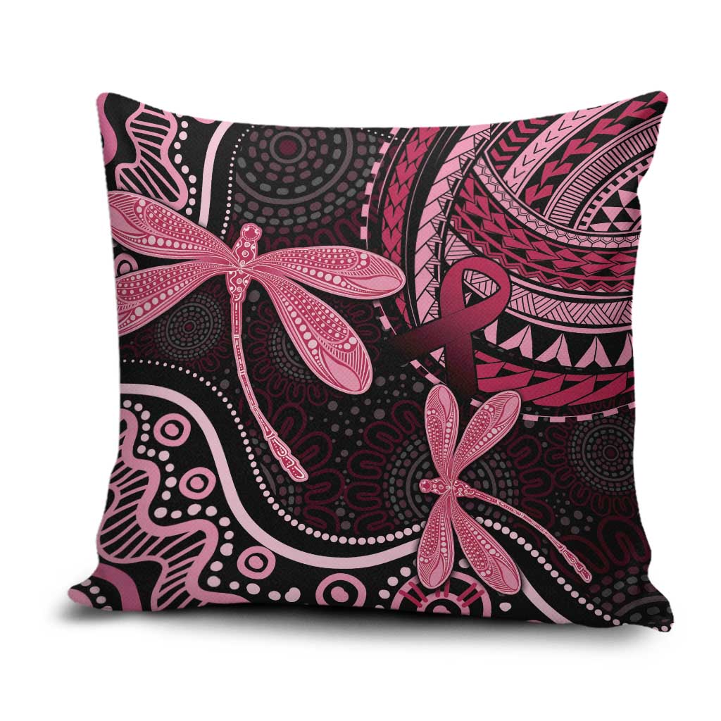 Australia Indigenous Mix Polynesian Pillow Cover Pink Ribbon and Dragonflies - Aussie Hoodie