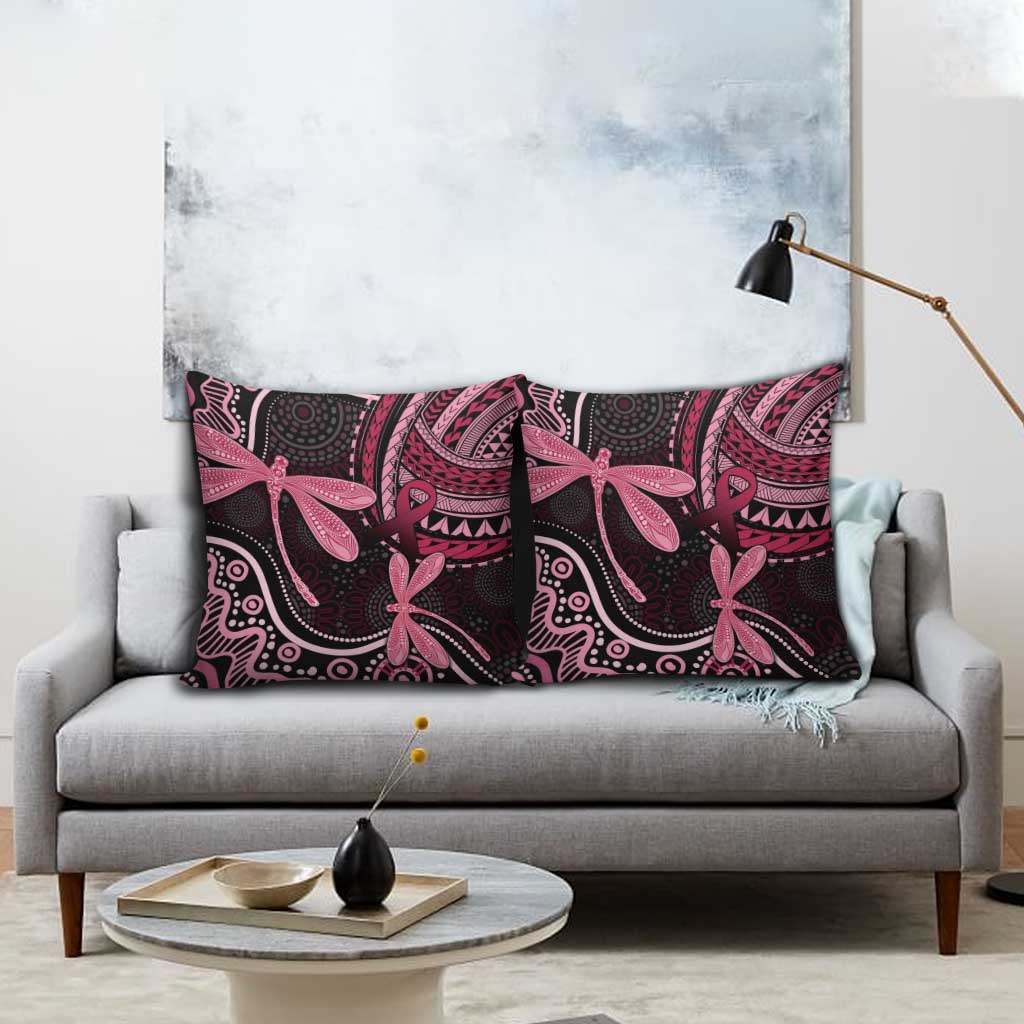 Australia Indigenous Mix Polynesian Pillow Cover Pink Ribbon and Dragonflies - Aussie Hoodie
