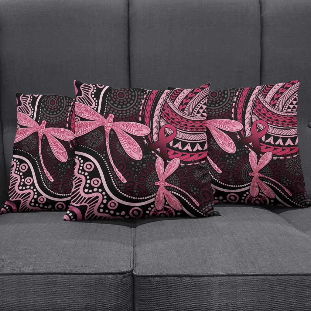Australia Indigenous Mix Polynesian Pillow Cover Pink Ribbon and Dragonflies - Aussie Hoodie
