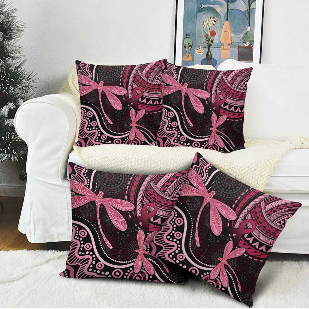 Australia Indigenous Mix Polynesian Pillow Cover Pink Ribbon and Dragonflies - Aussie Hoodie