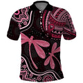 Australia Indigenous Mix Polynesian Polo Shirt Pink Ribbon and Dragonflies - Aussie Hoodie