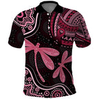 Australia Indigenous Mix Polynesian Polo Shirt Pink Ribbon and Dragonflies - Aussie Hoodie
