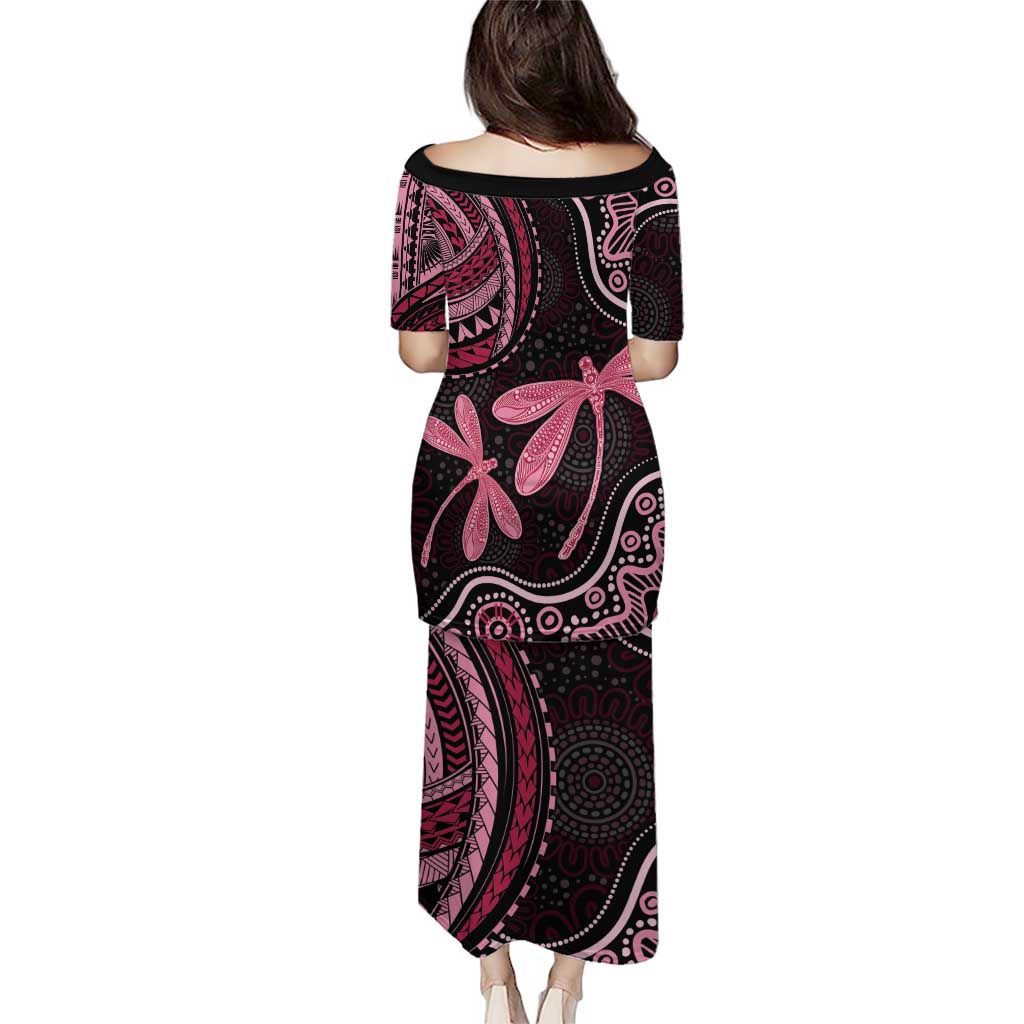 Australia Indigenous Mix Polynesian Puletasi Pink Ribbon and Dragonflies - Aussie Hoodie