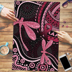 Australia Indigenous Mix Polynesian Puzzle Pink Ribbon and Dragonflies - Aussie Hoodie