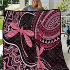 Australia Indigenous Mix Polynesian Quilt Pink Ribbon and Dragonflies - Aussie Hoodie