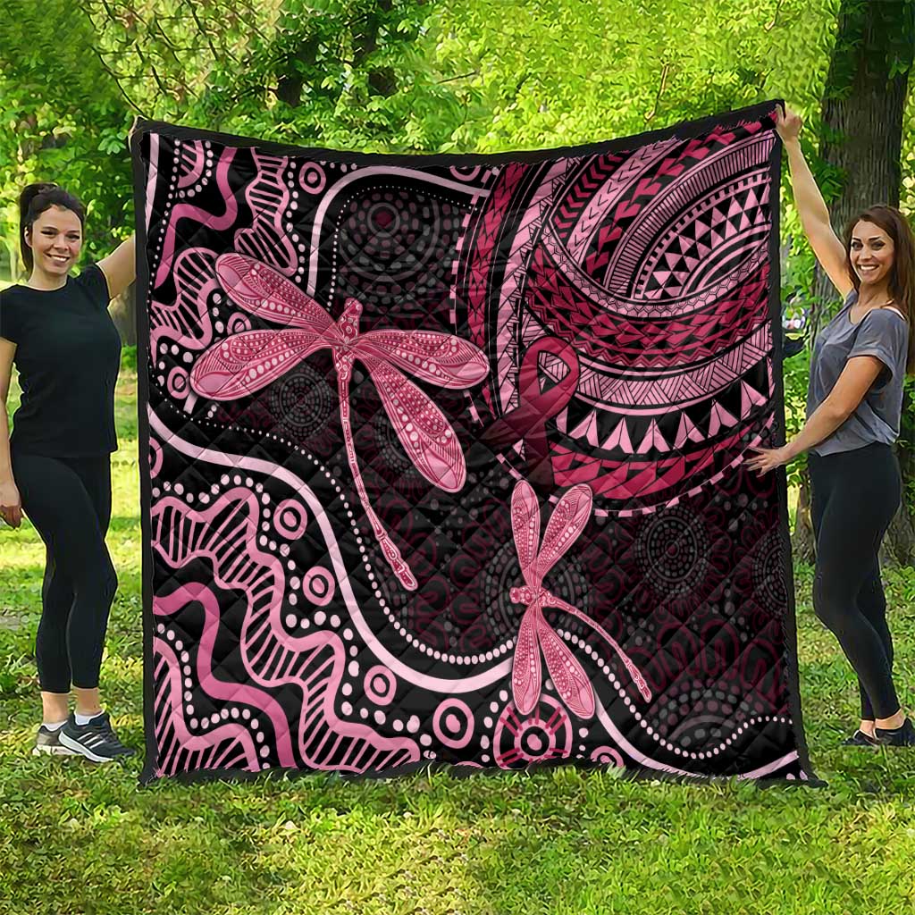 Australia Indigenous Mix Polynesian Quilt Pink Ribbon and Dragonflies - Aussie Hoodie