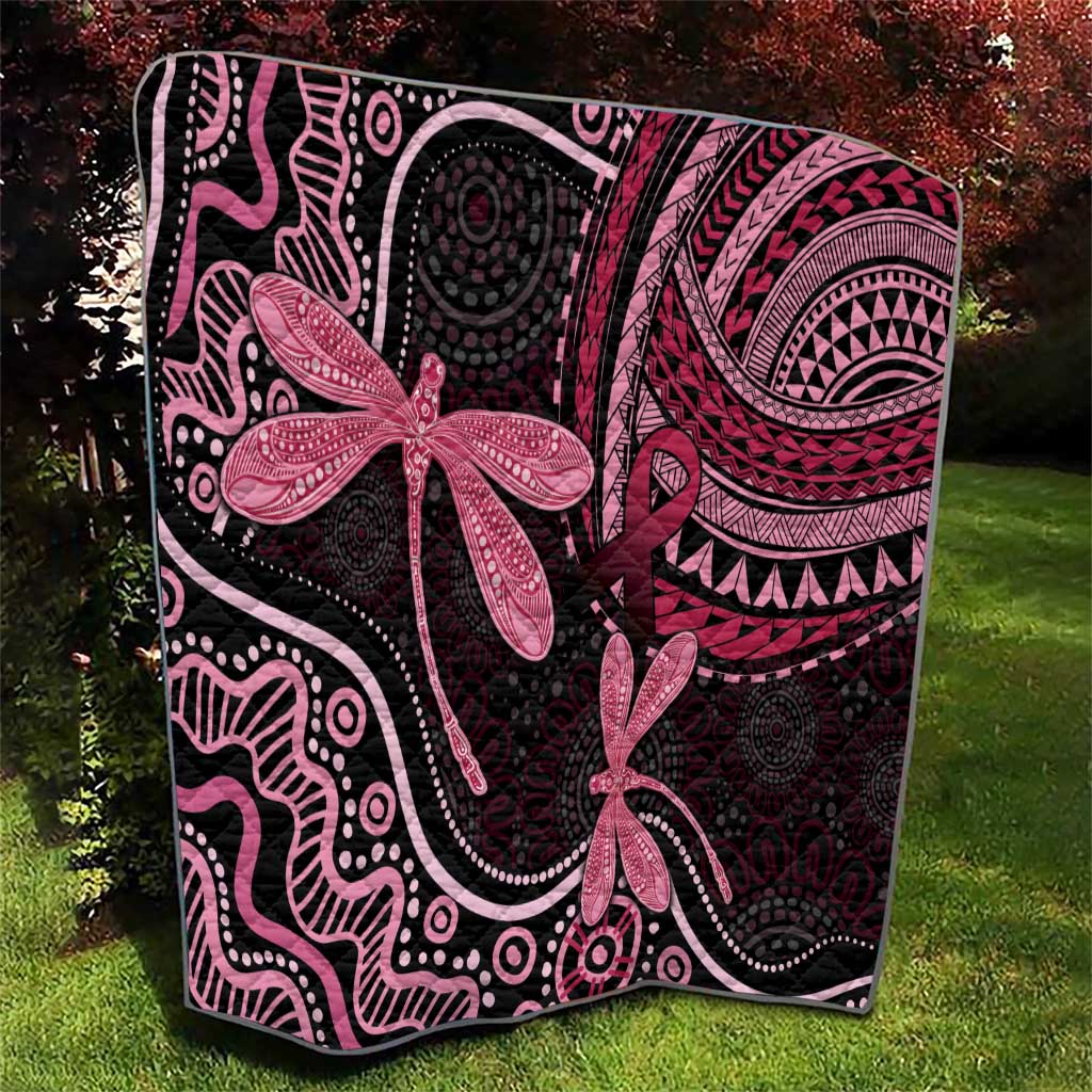 Australia Indigenous Mix Polynesian Quilt Pink Ribbon and Dragonflies - Aussie Hoodie