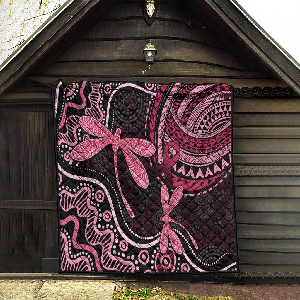 Australia Indigenous Mix Polynesian Quilt Pink Ribbon and Dragonflies - Aussie Hoodie