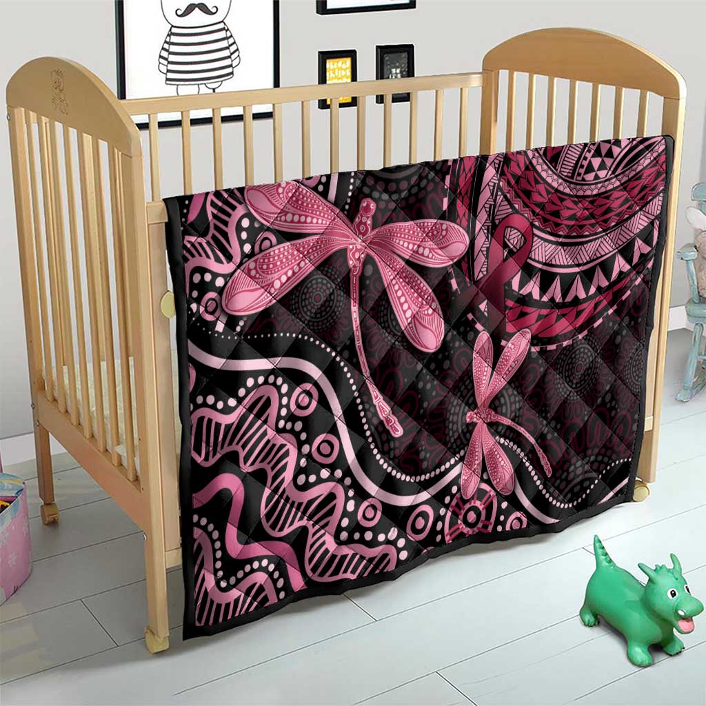 Australia Indigenous Mix Polynesian Quilt Pink Ribbon and Dragonflies - Aussie Hoodie
