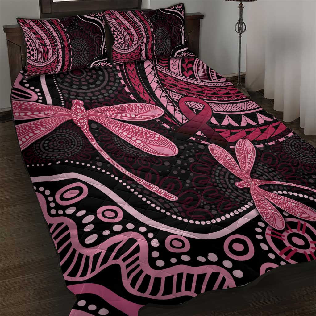 Australia Indigenous Mix Polynesian Quilt Bed Set Pink Ribbon and Dragonflies - Aussie Hoodie