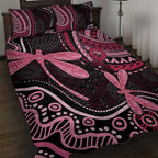 Australia Indigenous Mix Polynesian Quilt Bed Set Pink Ribbon and Dragonflies - Aussie Hoodie