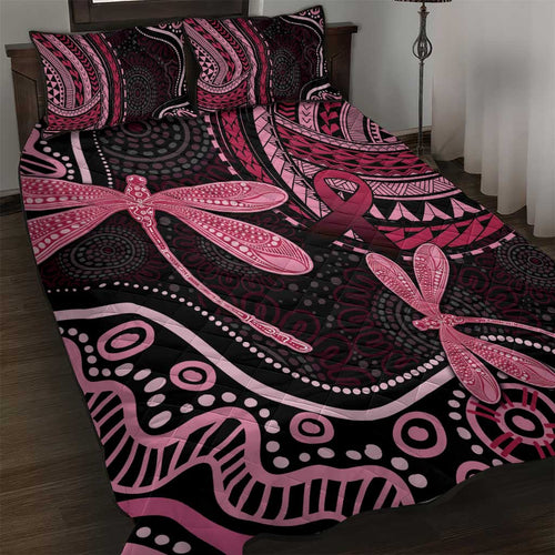 Australia Indigenous Mix Polynesian Quilt Bed Set Pink Ribbon and Dragonflies - Aussie Hoodie