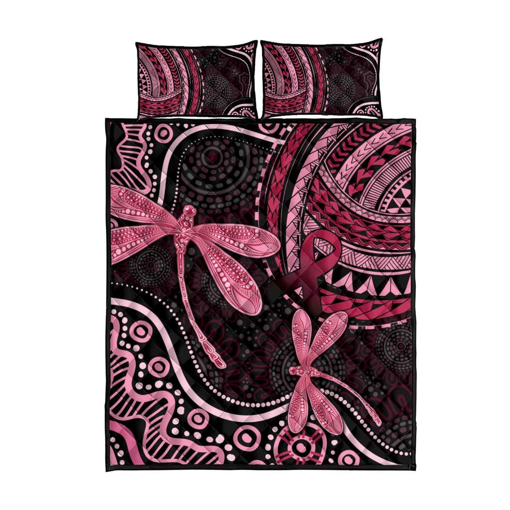 Australia Indigenous Mix Polynesian Quilt Bed Set Pink Ribbon and Dragonflies - Aussie Hoodie