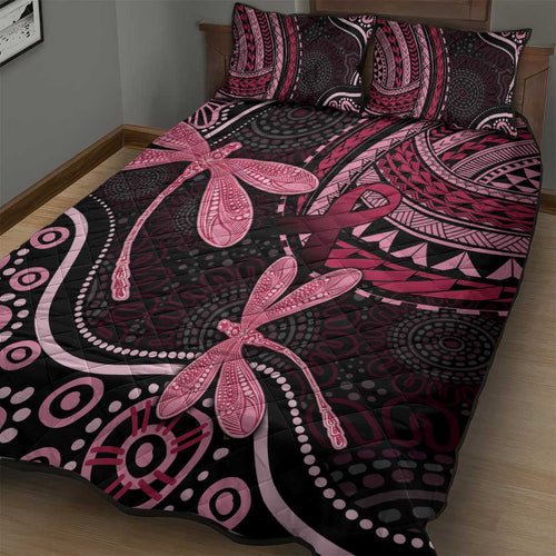 Australia Indigenous Mix Polynesian Quilt Bed Set Pink Ribbon and Dragonflies - Aussie Hoodie