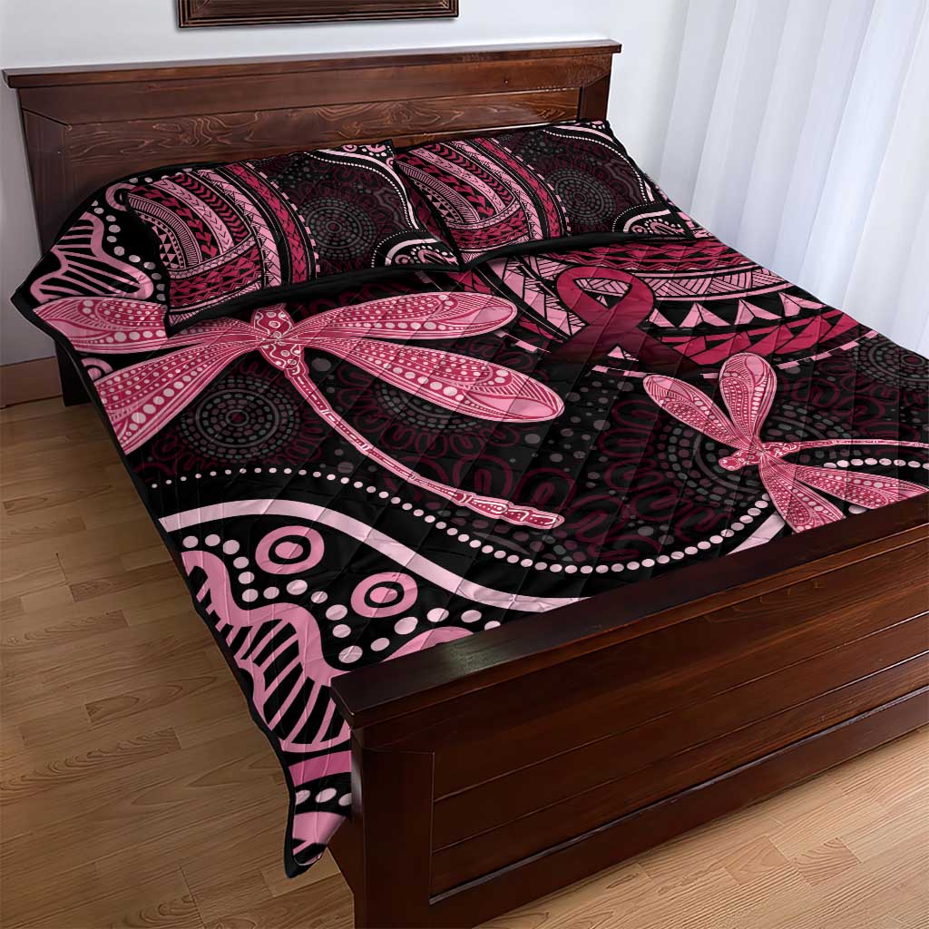 Australia Indigenous Mix Polynesian Quilt Bed Set Pink Ribbon and Dragonflies - Aussie Hoodie