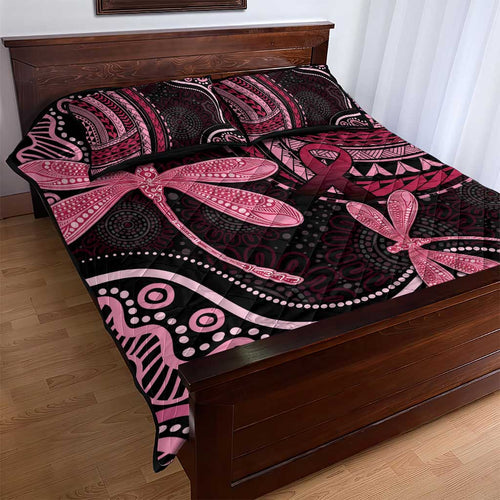 Australia Indigenous Mix Polynesian Quilt Bed Set Pink Ribbon and Dragonflies - Aussie Hoodie