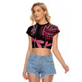 Australia Indigenous Mix Polynesian Raglan Cropped T Shirt Pink Ribbon and Dragonflies - Aussie Hoodie