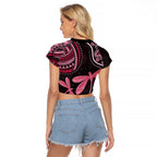 Australia Indigenous Mix Polynesian Raglan Cropped T Shirt Pink Ribbon and Dragonflies - Aussie Hoodie