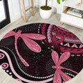 Australia Indigenous Mix Polynesian Round Carpet Pink Ribbon and Dragonflies - Aussie Hoodie