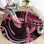 Australia Indigenous Mix Polynesian Round Carpet Pink Ribbon and Dragonflies - Aussie Hoodie